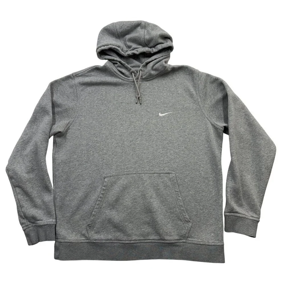 VTG Y2K‎ Nike Embroidered Swoosh Hoodie Heather Gray Streetwear Adult Size XL